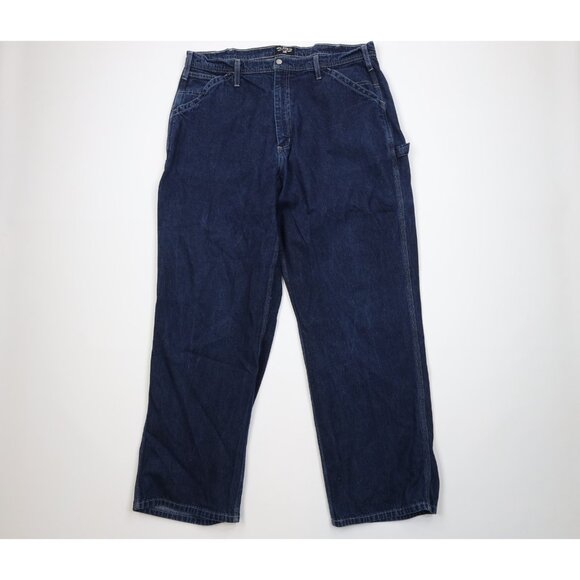 Vtg 90s Ralph Lauren Mens 38x32 Faded Spell Out Baggy Wide Leg Carpenter Jeans